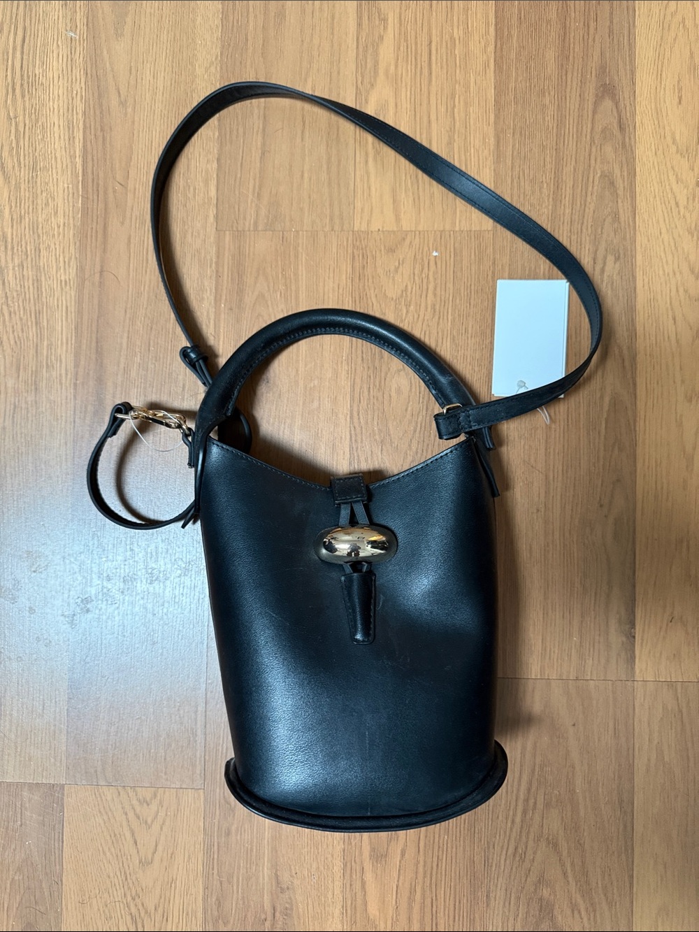 H&M Black Leather Shoulder Bucket Bag with Gold Accent